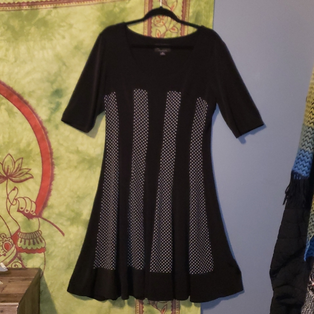 Connected Apparel black polka dot dress